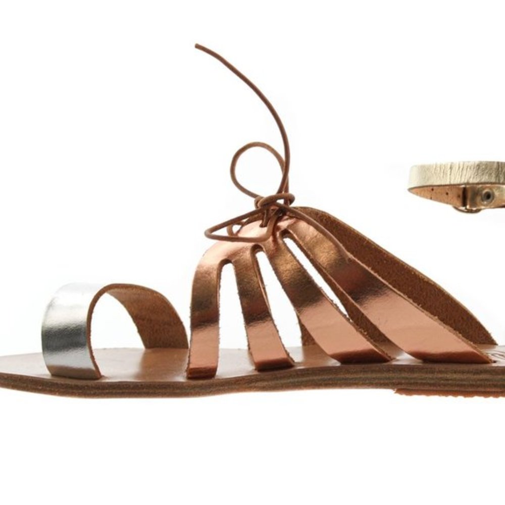 ANCIENT GREEK SANDALS Metallic Leather Flat Size 39 EU New